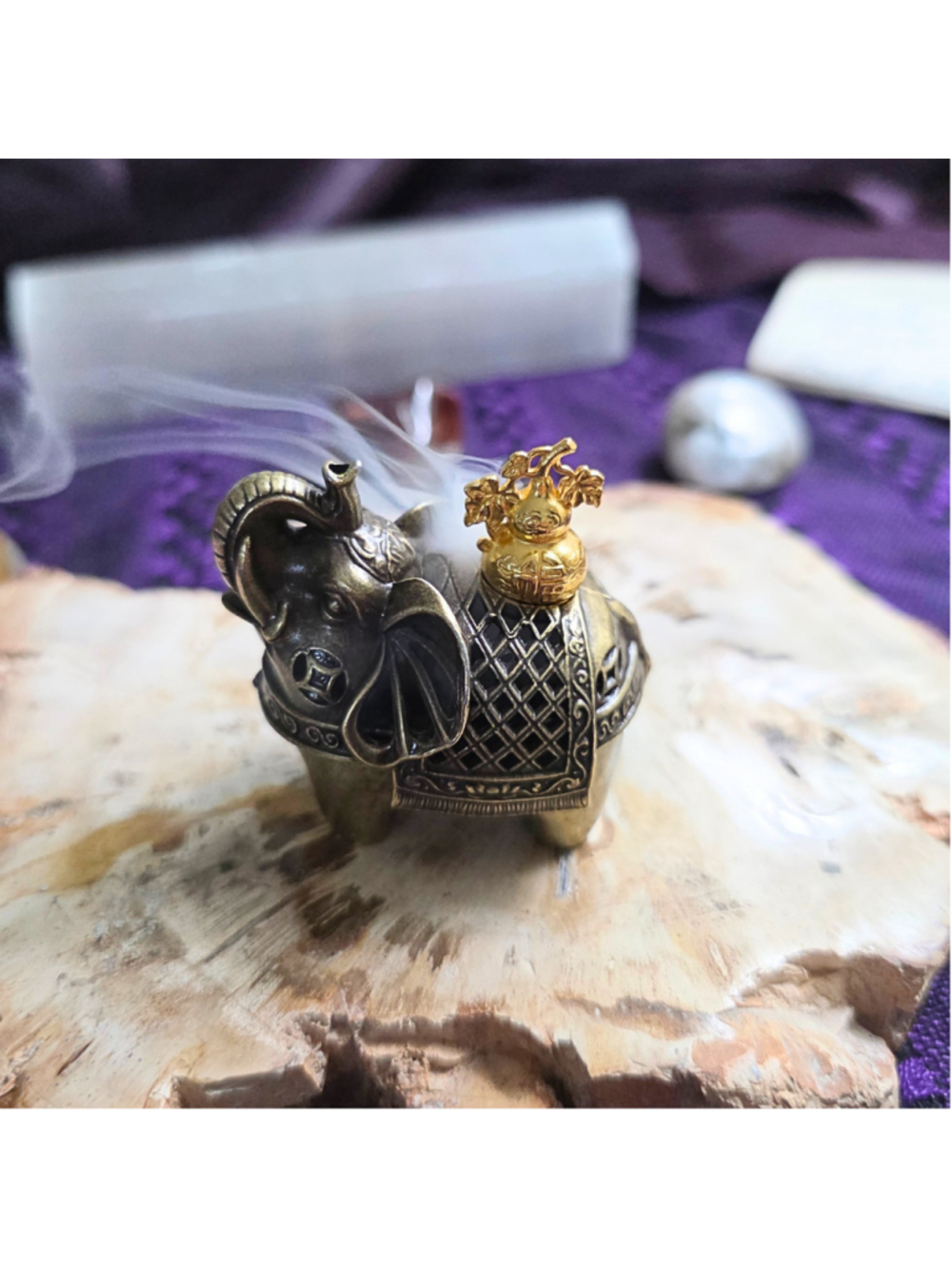 Bronze Elephant Incense Burner Set – 2-Piece Feng Shui Altar Decor with Wu Lou G